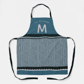 Monogramm Initiale Blaue Geometrische Küche Schürze (Vorderseite)
