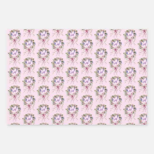 Monogramm Initiale Blumenmuster Geschenkpapier Set (Vorderseite 3)