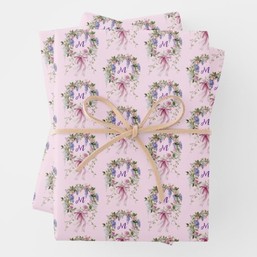 Monogramm Initiale Blumenmuster Geschenkpapier Set (Beispiel)