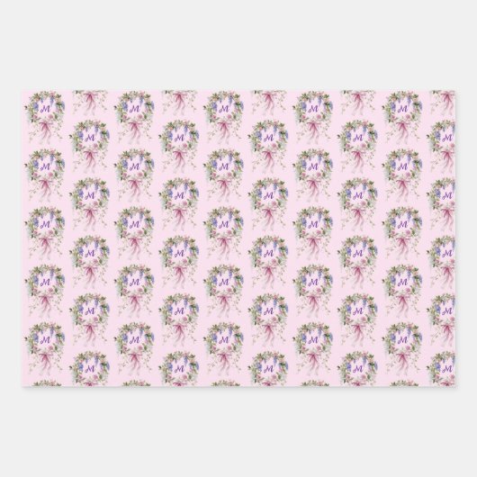 Monogramm Initiale Blumenmuster Geschenkpapier Set (Vorderseite)