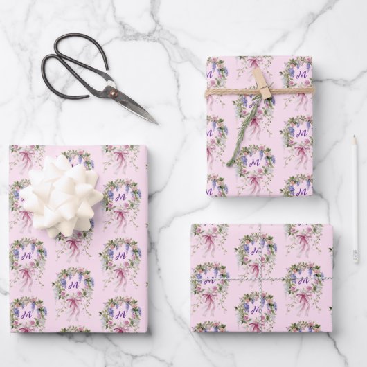 Monogramm Initiale Blumenmuster Geschenkpapier Set (Vorderseite)