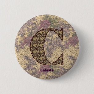 Monogramm Initiale C Vintae Floral Personalisiert Button