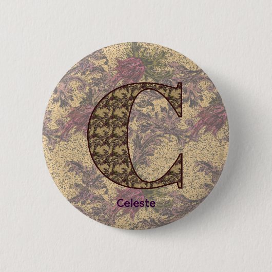 Monogramm Initiale C Vintae Floral Personalisiert Button (Vorderseite)