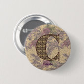 Monogramm Initiale C Vintae Floral Personalisiert Button (Vorne & Hinten)
