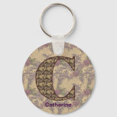 Monogramm Initiale C Vintage-Blumenmuster personal Schlüsselanhänger (Rückseite)
