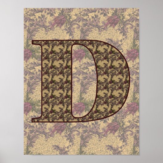 Monogramm Initiale D Elegant Vintage Floral Poster (Vorne)
