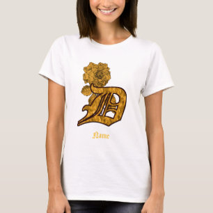 Monogramm Initiale D Gold-Pfingstrose Personalisie T-Shirt