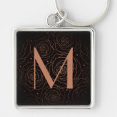 Monogramm Initiale Dunkle Blumenrose Golden Orange Schlüsselanhänger (Vorne)