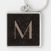 Monogramm Initiale Dunkle Florale Rose Zeitlos Neu Schlüsselanhänger (Vorne)