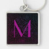 Monogramm Initiale Dunkles Blumen-Rosen-Magenta-Li Schlüsselanhänger (Vorne)