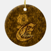 Monogramm Initiale E Elegant Gold-Pfingstrose Pers Keramik Ornament (Hinten)