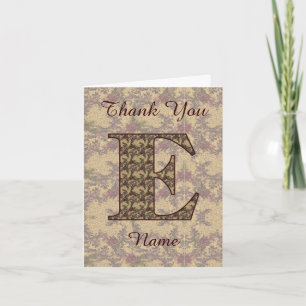 Monogramm Initiale E Elegant Vintage Blumen  Dankeskarte