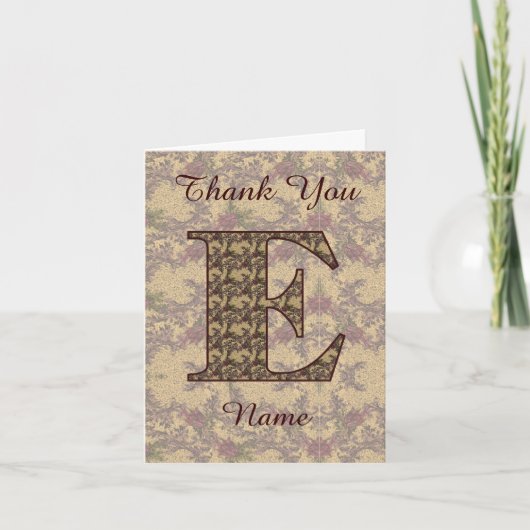 Monogramm Initiale E Elegant Vintage Blumen  Dankeskarte (Vorderseite)