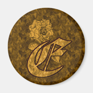 Monogramm Initiale E Elegante Gold-Pfingstrose-Blu Magnet