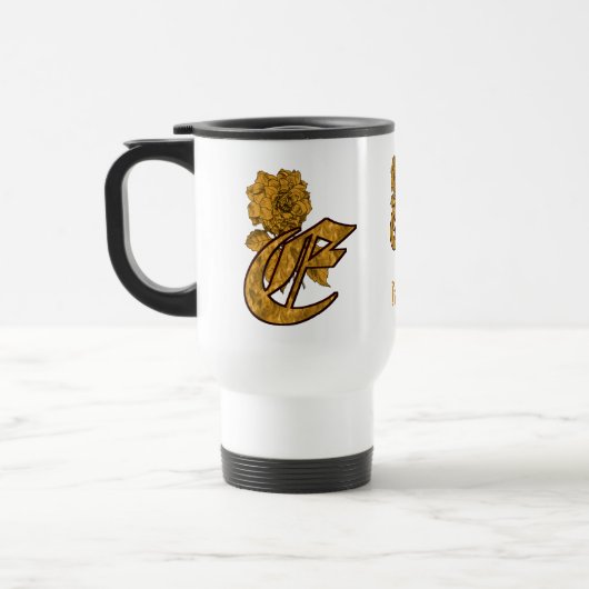 Monogramm Initiale E Elegantes Gold Pfingstrose Pe Reisebecher (Links)