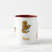 Monogramm Initiale E Elegantes Gold Pfingstrose Pe Tasse (Zentrum)