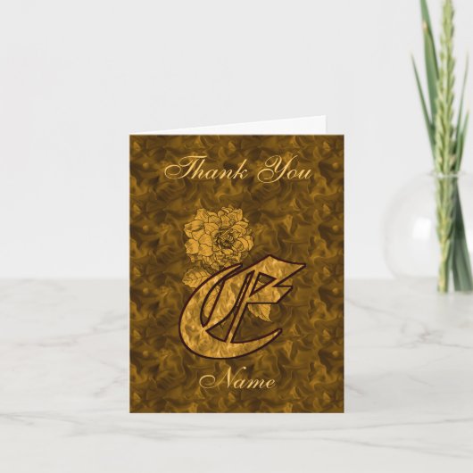 Monogramm Initiale E Gold Satin Pfingstrose Person Dankeskarte (Vorderseite)
