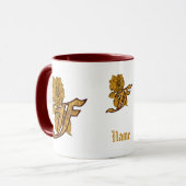 Monogramm Initiale F Elegantes Gold Pfingstrose Pe Tasse (Vorderseite Links)