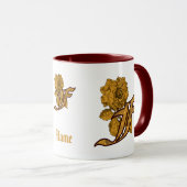 Monogramm Initiale F Elegantes Gold Pfingstrose Pe Tasse (VorderseiteRechts)