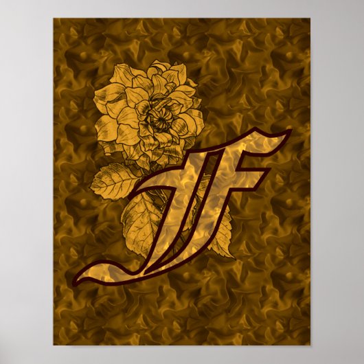 Monogramm Initiale F Gold-Pfingstrose Floral Poster (Vorne)
