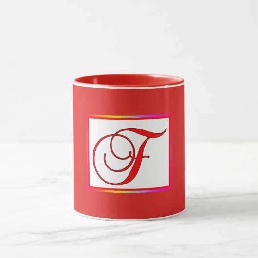 Monogramm Initiale F Rot Innen Rot Außen Tasse (Zentrum)