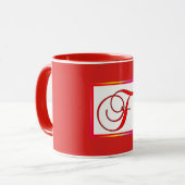 Monogramm Initiale F Rot Innen Rot Außen Tasse (Vorderseite Links)