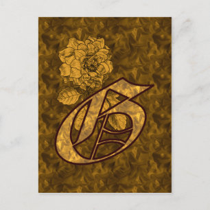Monogramm Initiale G Elegante Goldene Pfingstrose Postkarte