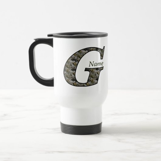 Monogramm Initiale G Hortensien Blumen Personalisi Reisebecher (Links)