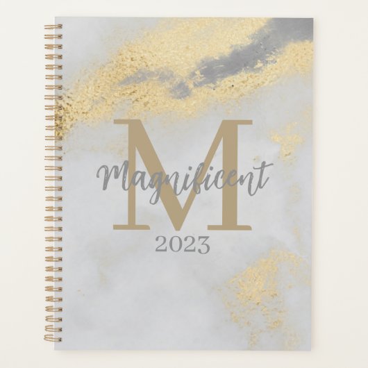 Monogramm Initiale Gold und Grau Marmor Planer (Vorderseite)