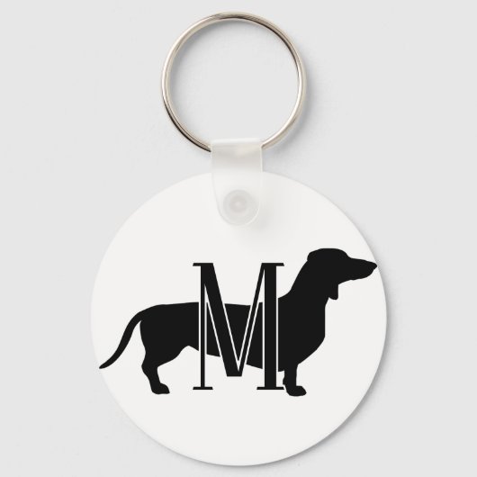 Monogramm Initiale Ich liebe Dachshunds Silhouette Schlüsselanhänger (Vorderseite)