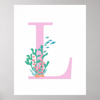 Monogramm Initiale L Monogramm Pink Teal Koralle P Poster
