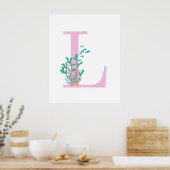 Monogramm Initiale L Monogramm Pink Teal Koralle P Poster (Küche)