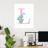 Monogramm Initiale L Monogramm Pink Teal Koralle P Poster (Heimbüro)