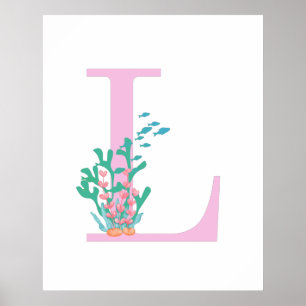 Monogramm Initiale L Monogramm Pink Türkis Koralle Poster