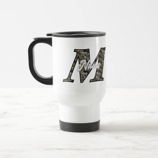 Monogramm Initiale M Hortensien Blumen Personalisi Reisebecher (Links)