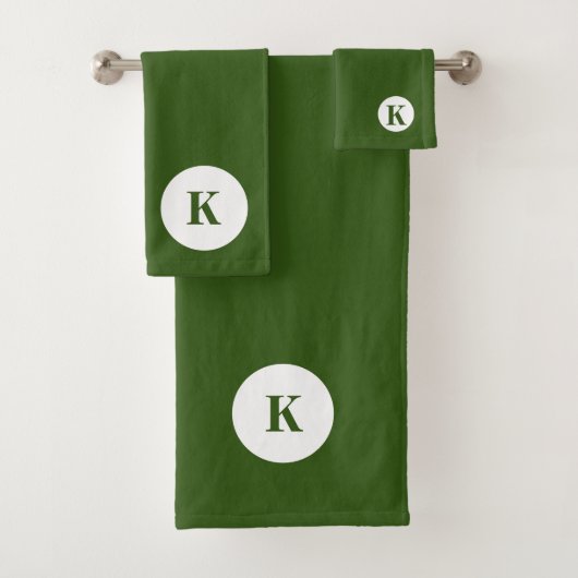 Monogramm Initiale Name dunkelgrüne farbenfrohe Mo Badhandtuch Set (Insitu)