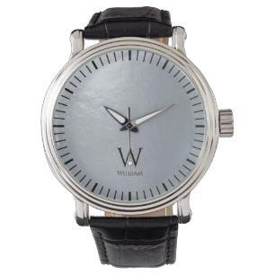 Monogramm Initiale & Name Faux Silber Metallgrau Armbanduhr