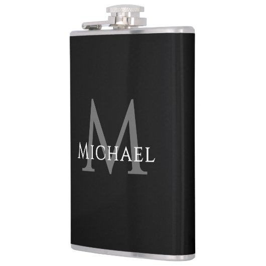 Monogramm Initiale Name Schwarz Grau Maßanfertigun Flachmann (Links)