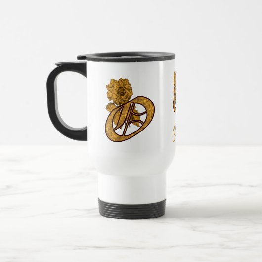 Monogramm Initiale O Goldene Pfingstrose Personali Reisebecher (Links)