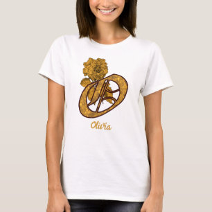 Monogramm Initiale O Goldpfingstrose Personalisier T-Shirt
