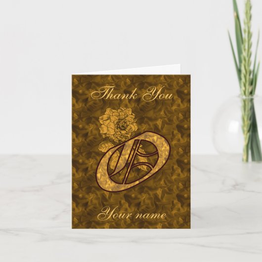 Monogramm Initiale O Goldsatin Pfingstrose Persona Dankeskarte (Vorderseite)