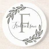 Monogramm Initiale Olivenzweig-Kranz Nordic Minima Getränkeuntersetzer (Vorne)