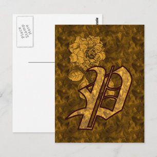 Monogramm Initiale P Elegante Goldene Pfingstrose  Postkarte