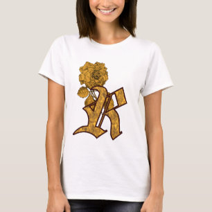 Monogramm Initiale R Elegante Gold-Pfingstrose-Blu T-Shirt