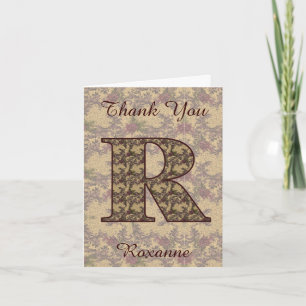 Monogramm Initiale R Elegantes Vintage-Blumenmuste Dankeskarte