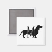 Monogramm Initiale Schwarz-Weiß-Doxie-Silhouette Magnet (Vorderseite/Rückseite)