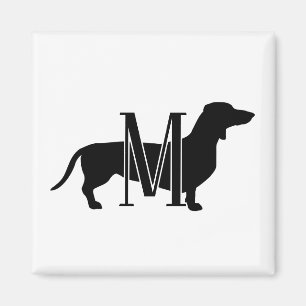 Monogramm Initiale Schwarz-Weiß-Doxie-Silhouette Magnet