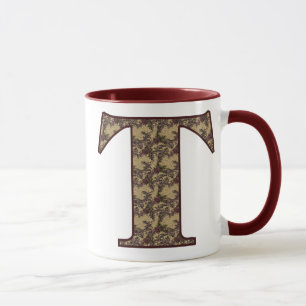 Monogramm Initiale T Elegantes Vintage-Blumenmuste Tasse