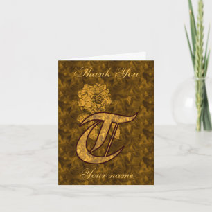 Monogramm Initiale T Gold Satin Pfingstrose Person Dankeskarte