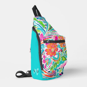 Monogramm Initiale Tropische Botanische Strand Som Crossbody Bag